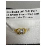 Size 8, solid 18 K gold plate on jewelry bronze