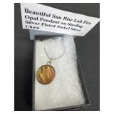 Beautiful sunrise, Lab fire opal Pendant on