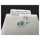 Size 6 rhodium plate on nickel silver ring with