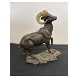 7ï¿½ decorative bronze-toned ram sculpture