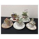 5 miniature fairy garden tea, cups, and saucers