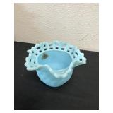 3.5ï¿½vintage Fenton blue satin glass basket weave