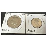 1970 ï¿½ S proof quarter and 1973 ï¿½ S proof half