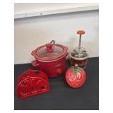 Family chef crockpot with rooster, napkin,