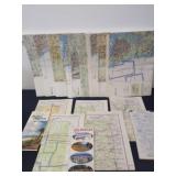 Large group of vintage flat paper maps