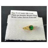 Size 9 1/2 solid 18 K gold plate on jewelry