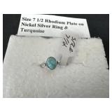 Size 7 rhodium plate on nickel silver ring, and