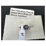 Size 8, Rhodium plate on nickel silver ring and
