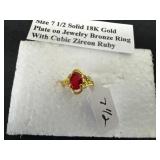 Size 7 1/2 solid 18 K gold plate on jewelry