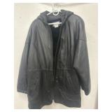 Charles Klein size XL Leather hooded jacket