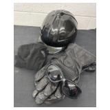 Riding helmet with gloves and cap and googles