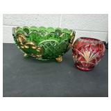 8ï¿½ green glass bowl and candle holder