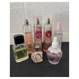 Group of body sprays and perfumes