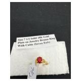 Size 7 1/2 solid 18 K gold plate on jewelry