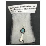 Turquoise bell pendant on Sterling, silver plate,