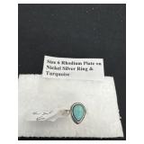 Size 6, rhodium plate on nickel silver ring, and