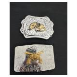 two vintage Western-style silver-toned belt