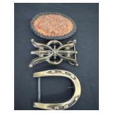 Leather belt buckle with horseshoe and vintage