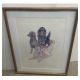 Vintage Framed Dog Artwork signed and numbered