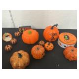 Box of Halloween Pumpkins and decor