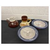 vintage ceramic apple baking dish and 2 pottery