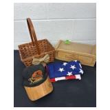 Basket with American flag and 23ï¿½ wood box with