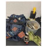 Camping backpack with flashlight and camping