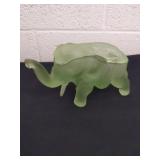 7 x 4.5 inch Green Glass elephant with lid
