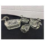 vintage clear glass swimming duck trinket box And