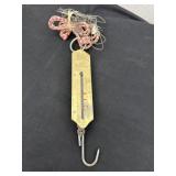 vintage brass-faced hanging spring balance scale