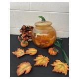 Glass pumpkin punch bowl with fall leaf