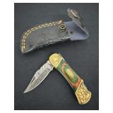 2.5ï¿½Damascus pocket knife with sheath