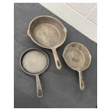 3 cast iron skillets