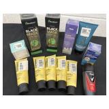 Day, cream with black mask, purple toothpaste,