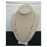 Faux blue crystal faux pearl necklace with stand