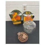 Group of wood fall decor with glass pumpkin jar