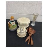 Group of figurines and trinket box with glass