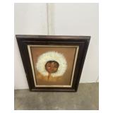Vintage Native Canvas Artwork Framed and Signed