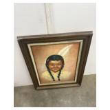 Vintage Native canvas artwork, signed and framed