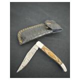4ï¿½ Damascus pocket knife with sheath