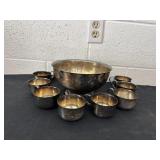 Silver plated bowl with 8 cups