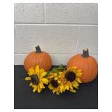 2 decor pumpkins with sun flowers