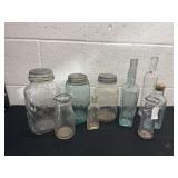 Group of Vintage glass bottles, and mason jars