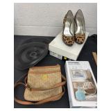 Size 6M leopard print slippers, Lauren purse and