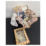 Vintage infant shoebox with basket with baby