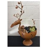 12ï¿½ metal deer-shaped fruit bowl with fake grapes