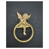 vintage solid brass cherub towel ring,