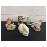 Bird bunny, owl with rooster bottle and little