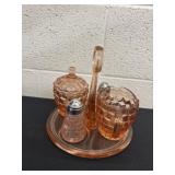 vintage pink depression glass condiment set