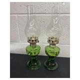 13ï¿½ vintage green glass kerosene lamps